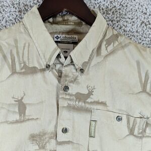 Columbia River Lodge Button‎ Up Shirt Deer Print Outdoors Tan Mens Large